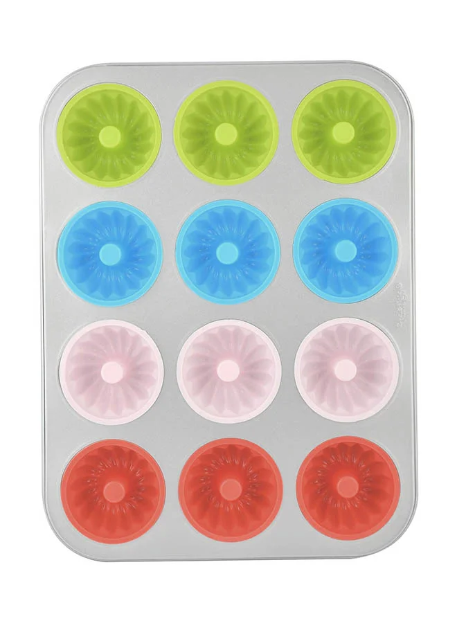 Prestige 12-Cup Fluted Muffin Pan Bundt Set Red/Green/Yellow