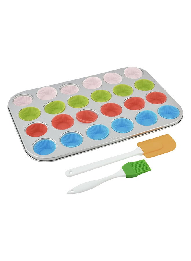 Prestige 24-Cup Mini Muffin Pan Set Grey/White/Green 37.4x23.2x2.8cm  - Image 1