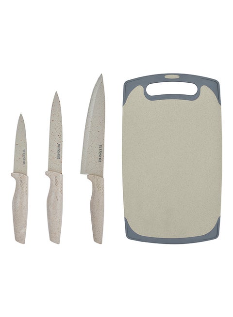 4-Piece Cutting Board With Knife Set Cream/Grey