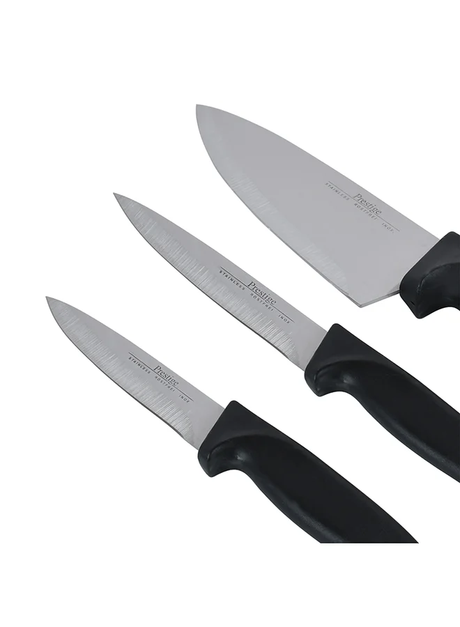 Prestige 3-Piece Knife Set Includes 1xChef Knife 15cm, 1xUtility Knife 11cm, 1xParing Knife Silver/Black 9cm