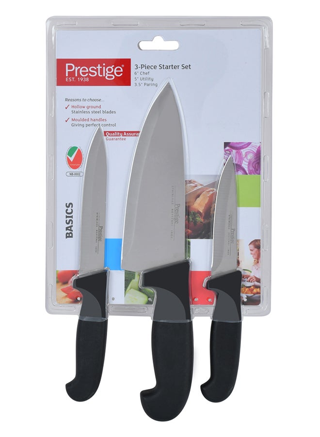 Prestige - 3-Piece Knife Set Includes 1xChef Knife 15cm, 1xUtility Knife 11cm, 1xParing Knife Silver/Black 9cm - Image 1
