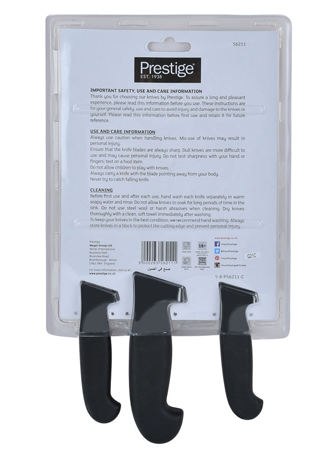 Prestige - 3-Piece Knife Set Includes 1xChef Knife 15cm, 1xUtility Knife 11cm, 1xParing Knife Silver/Black 9cm - Image 1