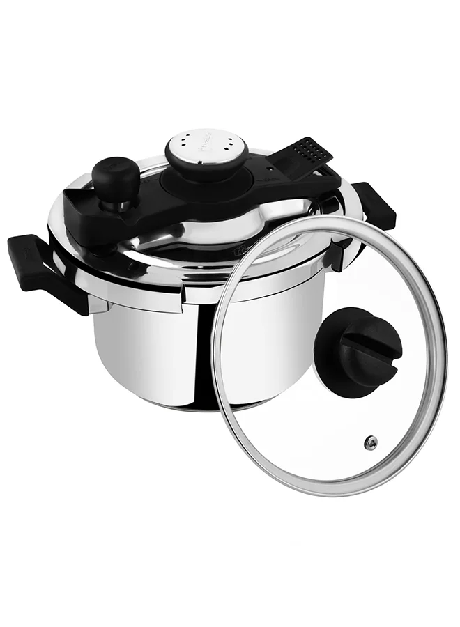 Prestige CLIP-ON Svachh Stainless Steel Pressure Cooker with Extra Glass Lid 5Liters