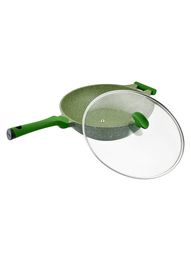 Prestige Granite Non-Stick Aluminium Wok Pan With Lid Green 32cm