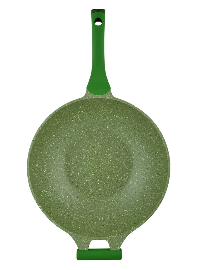 Prestige Granite Non-Stick Aluminium Wok Pan With Lid Green 32cm