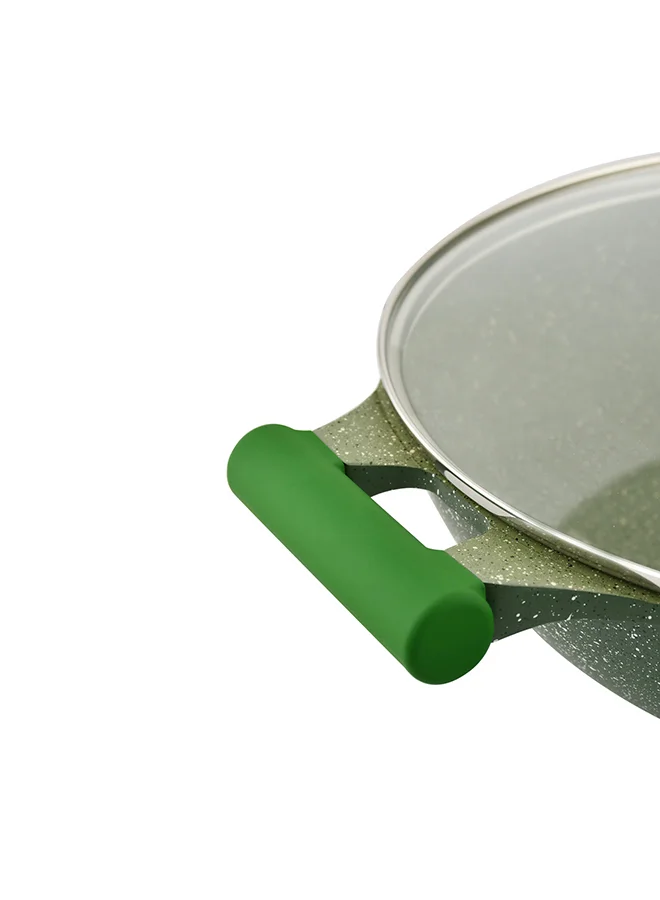 Prestige Granite Non-Stick Aluminium Wok Pan With Lid Green 32cm