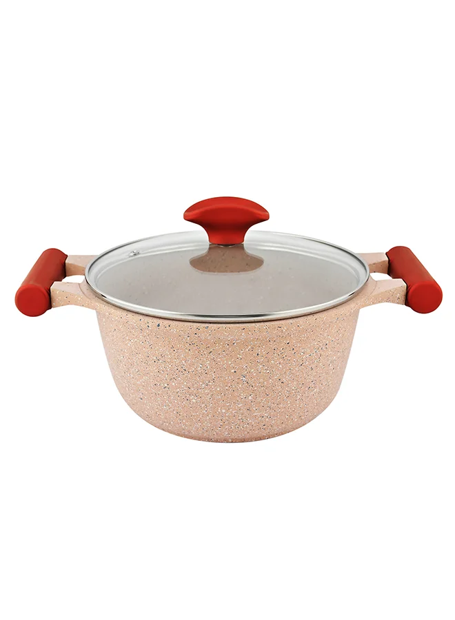 Prestige 12-Piece Granite Non-Stick Aluminium Essentials Gas Stovetop Compatible Cookware Set Includes 1xCasserole With Lid 20cm, 1xCasserole With Lid 24 cm, 1xCasserole With Lid 26 cm, 1xCasserole With Lid 28 cm, 1xFrying Pan 24 cm, 3x Cooking Tool Pink
