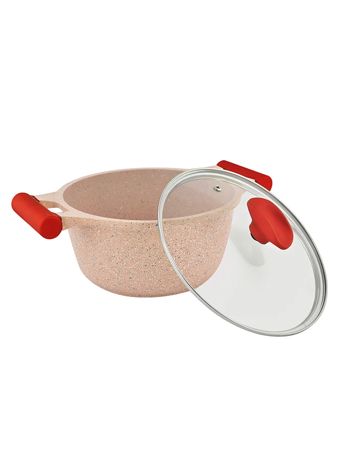 Prestige 12-Piece Granite Non-Stick Aluminium Essentials Gas Stovetop Compatible Cookware Set Includes 1xCasserole With Lid 20cm, 1xCasserole With Lid 24 cm, 1xCasserole With Lid 26 cm, 1xCasserole With Lid 28 cm, 1xFrying Pan 24 cm, 3x Cooking Tool Pink