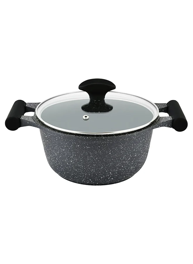 Prestige 12-Piece Granite Non-Stick Aluminium Essentials Induction Base Cookware Set Includes 1xCasserole With Lid 20cm, 1xCasserole With Lid 24 cm, 1xCasserole With Lid 26 cm, 1xCasserole With Lid 28 cm, 1xFrying Pan 24 cm, 3x Cooking Tool Black