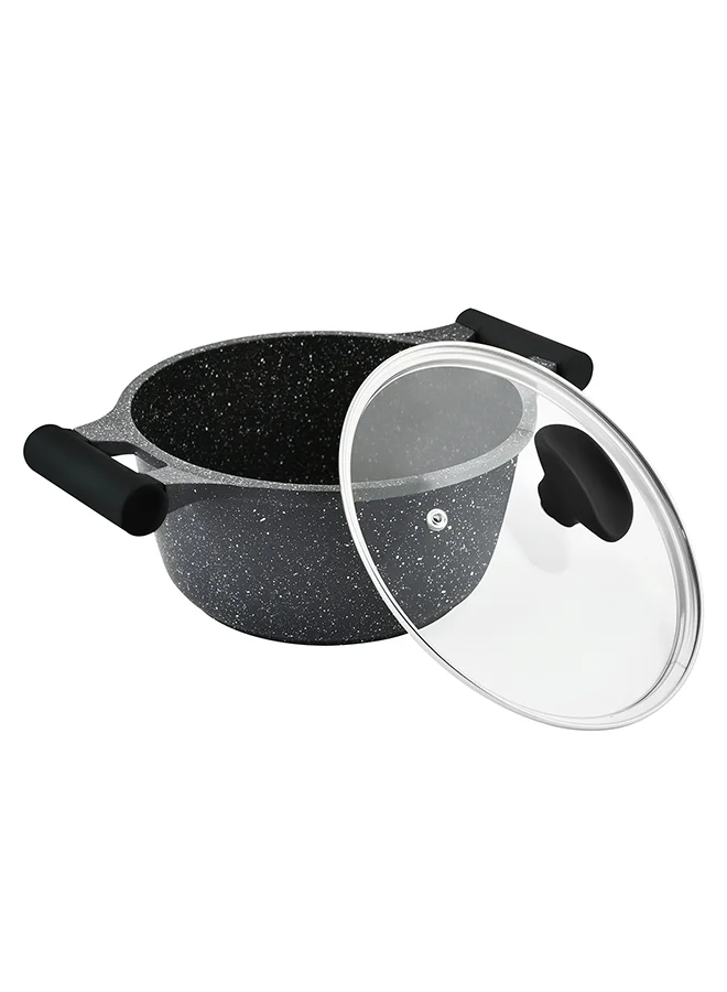 Prestige 12-Piece Granite Non-Stick Aluminium Essentials Induction Base Cookware Set Includes 1xCasserole With Lid 20cm, 1xCasserole With Lid 24 cm, 1xCasserole With Lid 26 cm, 1xCasserole With Lid 28 cm, 1xFrying Pan 24 cm, 3x Cooking Tool Black
