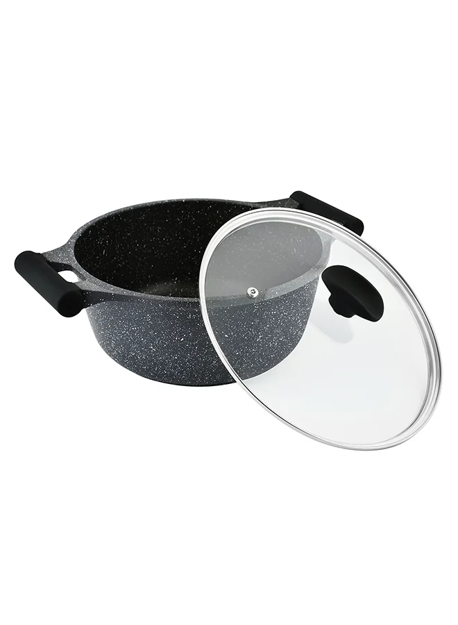 Prestige 12-Piece Granite Non-Stick Aluminium Essentials Induction Base Cookware Set Includes 1xCasserole With Lid 20cm, 1xCasserole With Lid 24 cm, 1xCasserole With Lid 26 cm, 1xCasserole With Lid 28 cm, 1xFrying Pan 24 cm, 3x Cooking Tool Black
