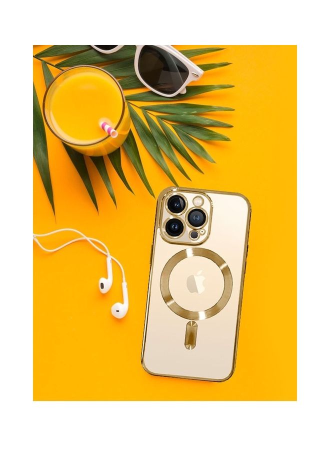 MARGOUN - iPhone 13 Pro Max Clear Case with MagSafe Wireless Charging Compatible Back Cover with Electroplating Shockproof Frame Gold - Image 1