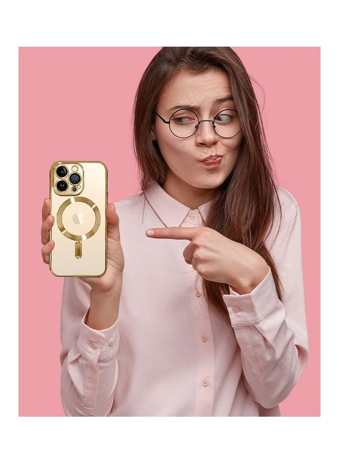 MARGOUN - iPhone 13 Pro Max Clear Case with MagSafe Wireless Charging Compatible Back Cover with Electroplating Shockproof Frame Gold - Image 1