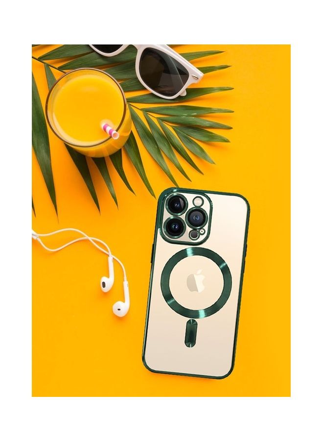 iPhone 13 Pro Clear Case with MagSafe Wireless Charging Compatible Back Cover with Electroplating Shockproof Frame Green