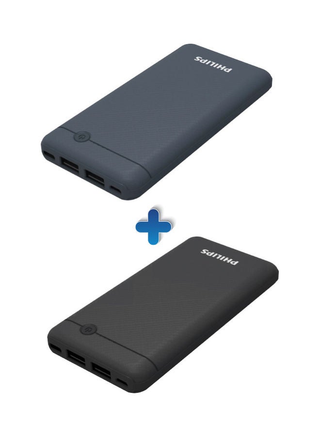 Philips - 10000.0 mAh 10000 mAh Ultra-Compact Portable Power Bank Pack of 2 Back/Blue - Image 1