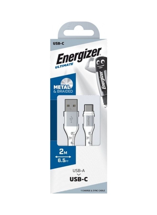 Ultimate Metal Braided USB-A To Type-C Cable, Compatible With Quick Charge, High-Twist Resistance, Fast Charging Cable, 2M White