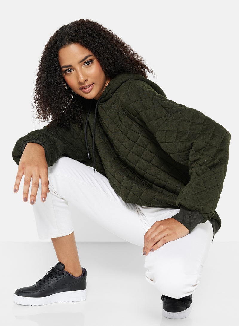 NOISY MAY - Quilted Hoodie Green - Image 1
