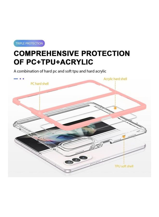 MARGOUN Samsung Galaxy Z Fold 4 Case Clear Hybrid Shockproof Soft TPU Cover with Anti-Drop Hard PC Bumper Pink - Image 2