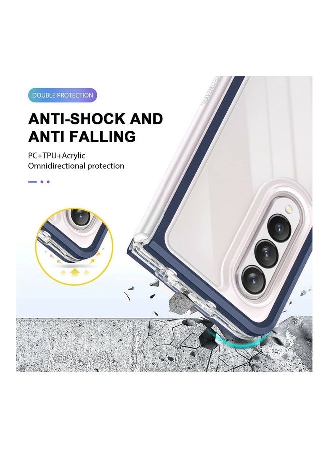 MARGOUN Samsung Galaxy Z Fold 4 Case Clear Hybrid Shockproof Soft TPU Cover with Anti-Drop Hard PC Bumper Blue - Image 3
