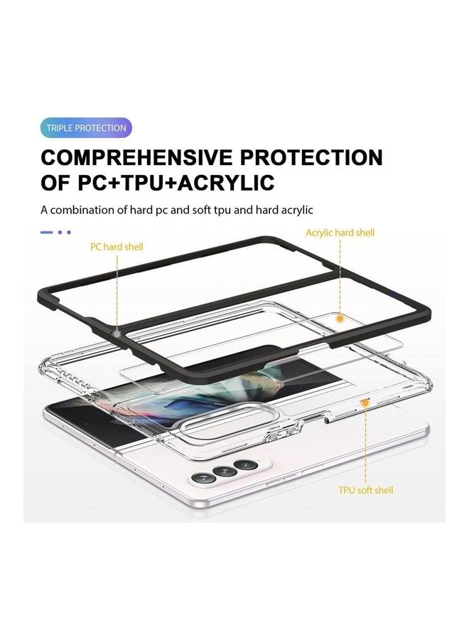 MARGOUN Samsung Galaxy Z Fold 4 Case Clear Hybrid Shockproof Soft TPU Cover with Anti-Drop Hard PC Bumper Black Black - Image 2