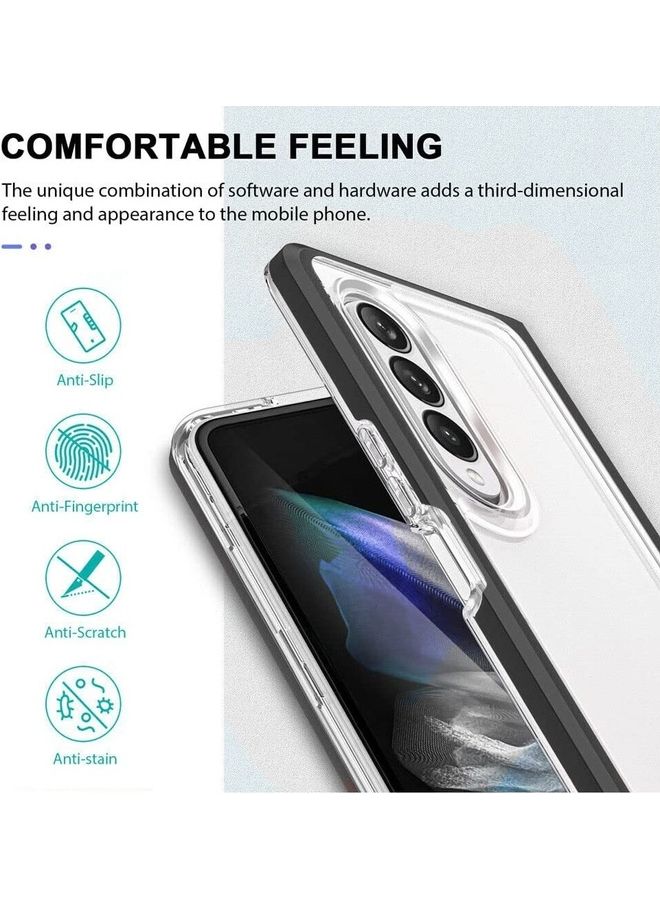 MARGOUN Samsung Galaxy Z Fold 4 Case Clear Hybrid Shockproof Soft TPU Cover with Anti-Drop Hard PC Bumper Black Black - Image 3