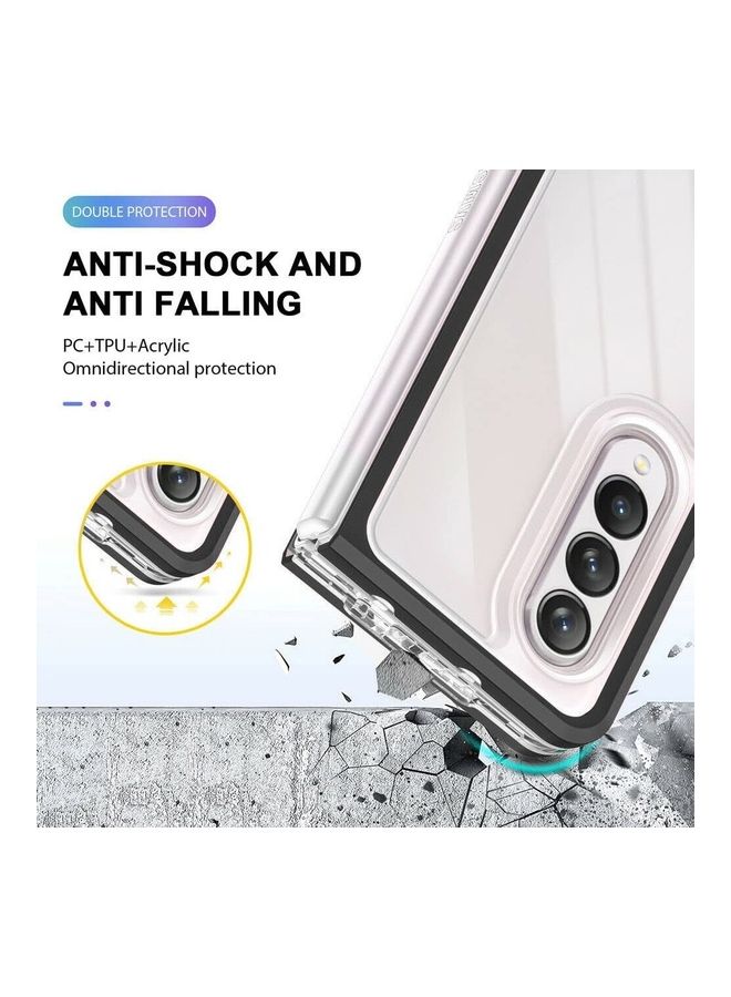 MARGOUN Samsung Galaxy Z Fold 4 Case Clear Hybrid Shockproof Soft TPU Cover with Anti-Drop Hard PC Bumper Black Black - Image 4