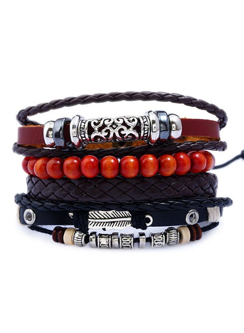 Set of of 4 Woven Leather and Beads Bracelet