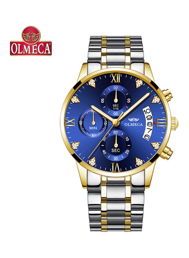 Generic - OLMECA 78M steel band quartz waterproof watch with gold and blue surface - Image 1