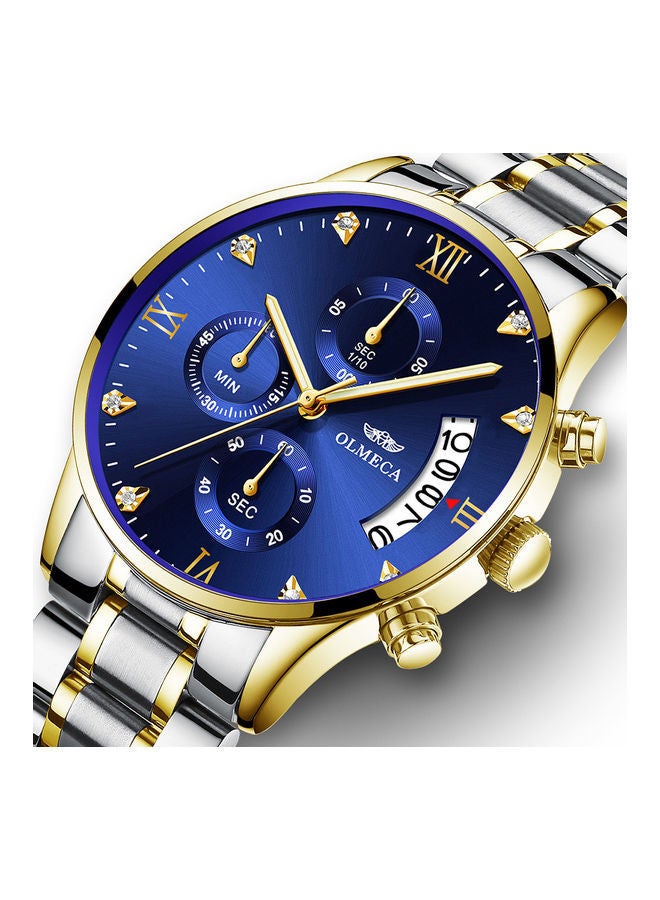 Generic - OLMECA 78M steel band quartz waterproof watch with gold and blue surface - Image 1