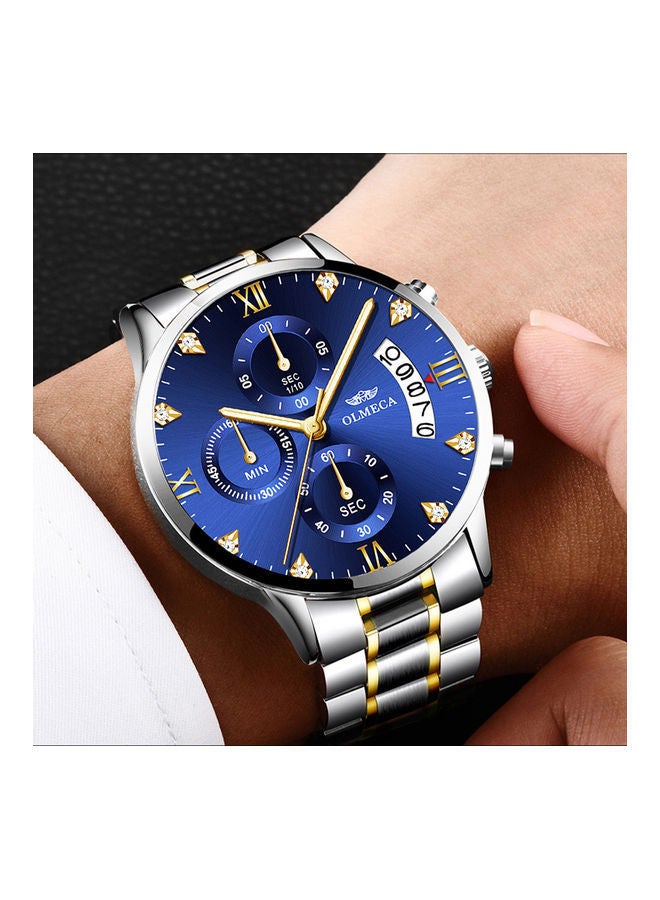 Generic - OLMECA 78M steel band quartz waterproof watch with gold and blue surface - Image 1