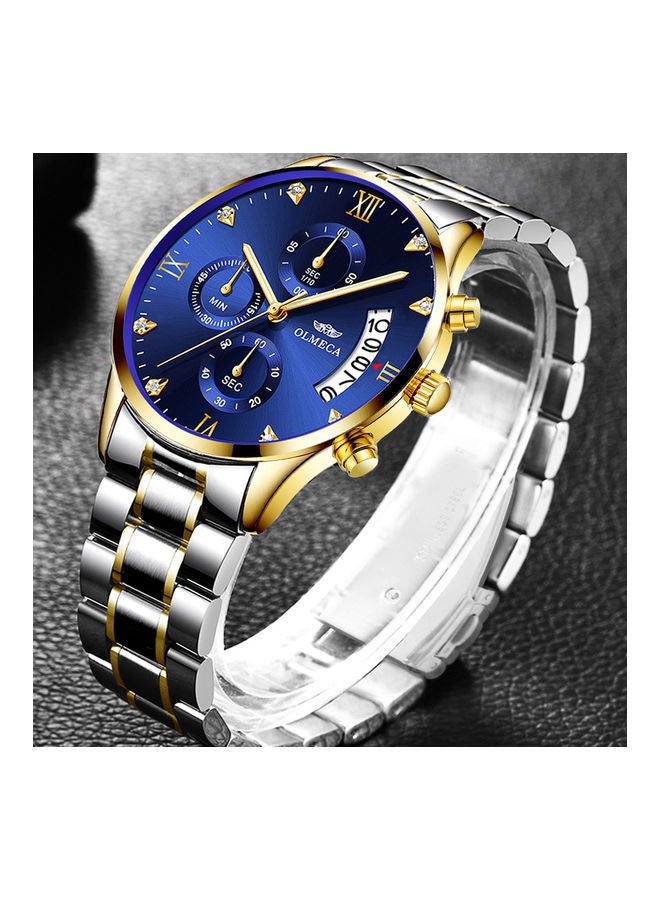Generic - OLMECA 78M steel band quartz waterproof watch with gold and blue surface - Image 1