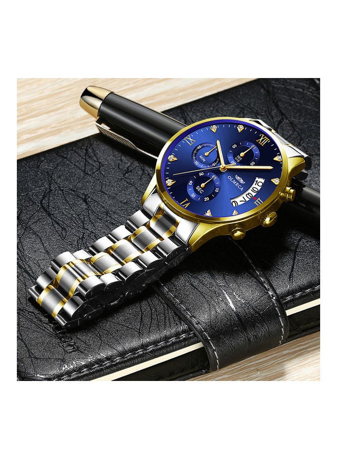 Generic - OLMECA 78M steel band quartz waterproof watch with gold and blue surface - Image 1