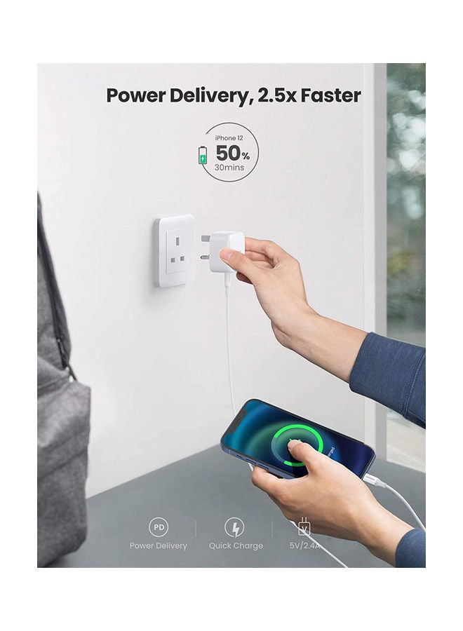Rock Pow - 20W Type C Fast Charger Plug PD Power Delivery Wall Adapter Compatible with iPhone 12 Pro Max/12 Mini/SE 2020/11/XS/XR/X/8,iPad Air 4,Galaxy S21 Ultra/S21/S20 FE,Pixel 5 White - Image 1