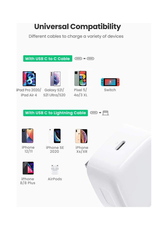 Rock Pow - 20W Type C Fast Charger Plug PD Power Delivery Wall Adapter Compatible with iPhone 12 Pro Max/12 Mini/SE 2020/11/XS/XR/X/8,iPad Air 4,Galaxy S21 Ultra/S21/S20 FE,Pixel 5 White - Image 1