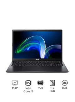 Extensa 15 (EX215-54-59PT) Laptop With 15.6-Inch FHD Display, Core i5-1135G7 Processor/4GB RAM/1TB HDD/Intel Iris Xe Graphics/Free Dos (Without windows) English/Arabic Black