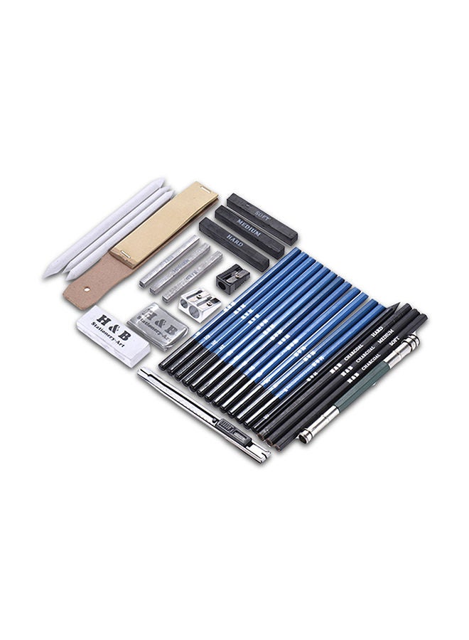 H&B - 32-Piece Professional Drawing Sketch Pencil Kit Blue/Black - Image 1