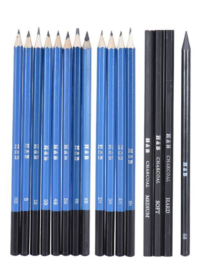 H&B - 32-Piece Professional Drawing Sketch Pencil Kit Blue/Black - Image 1