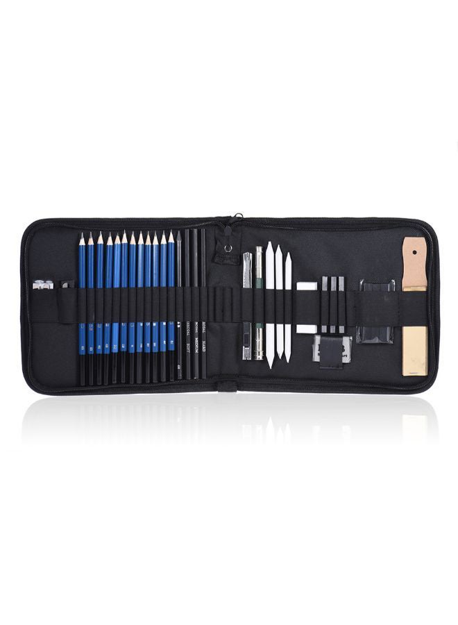 H&B - 32-Piece Professional Drawing Sketch Pencil Kit Blue/Black - Image 1