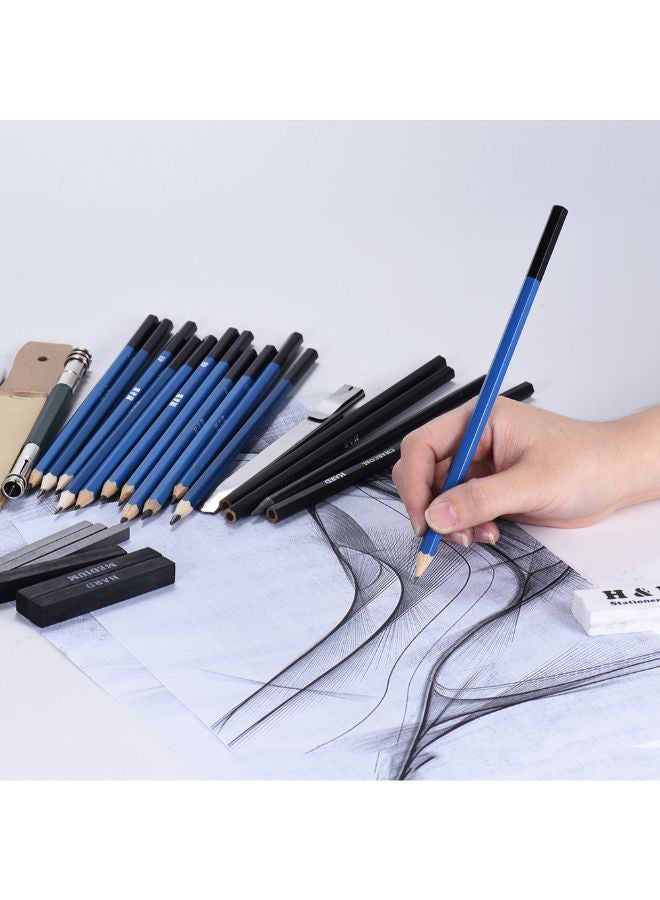 H&B - 32-Piece Professional Drawing Sketch Pencil Kit Blue/Black - Image 1