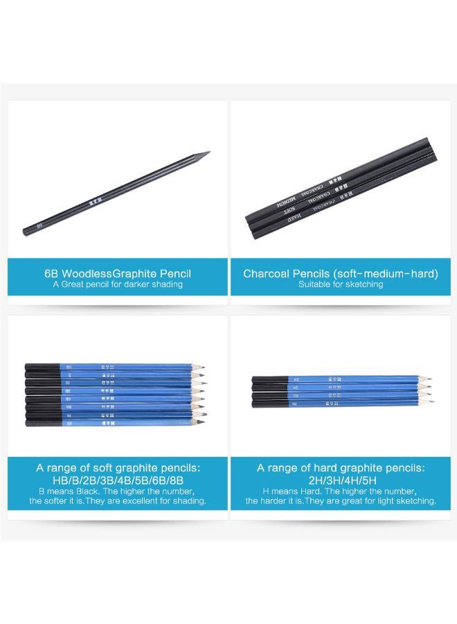 H&B - 32-Piece Professional Drawing Sketch Pencil Kit Blue/Black - Image 1