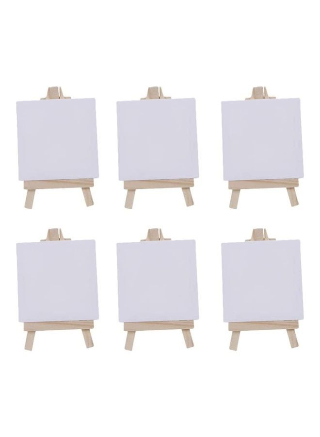 مجموعة لوحات صغيرة من قماش الكانفاس بحامل خشبي مكونة من 6 قطع أبيض/بيج - Image 1