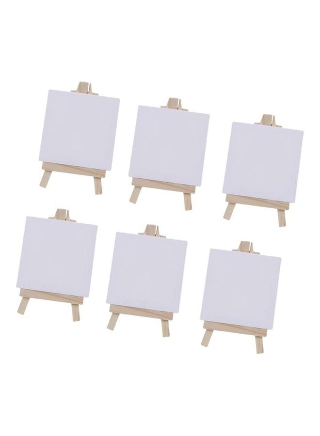 مجموعة لوحات صغيرة من قماش الكانفاس بحامل خشبي مكونة من 6 قطع أبيض/بيج - Image 4