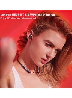 Lenovo HE05 Bluetooth5.0 Wireless In-Ear Neckband Headphones Red  - Image 2