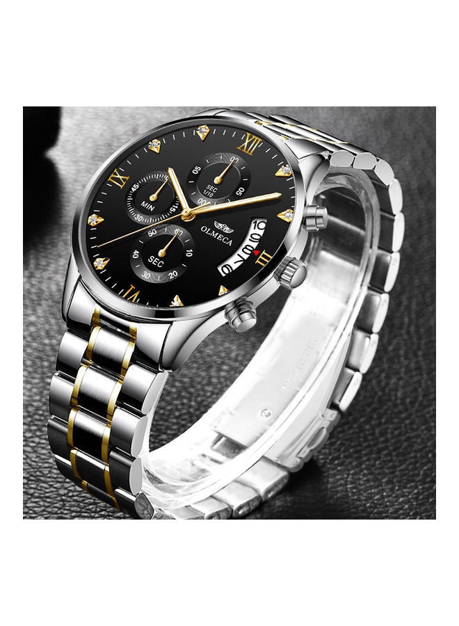 OLMECA 78M steel with quartz waterproof watch between gold and black plate  - Image 3