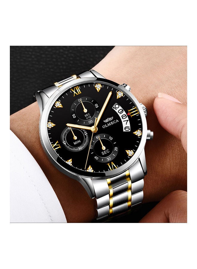 OLMECA 78M steel with quartz waterproof watch between gold and black plate  - Image 5