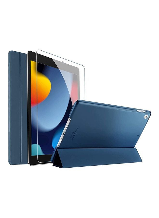 Rock Pow Slim Stand Hard Shell Protective Smart Cover with Tempered Glass Screen Protector for 10.2 inch iPad 9th/8th/7th Generation Navy blue - Image 1
