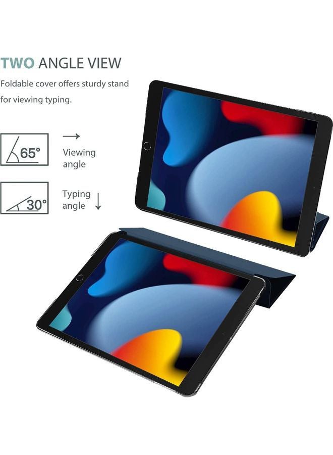 Rock Pow Slim Stand Hard Shell Protective Smart Cover with Tempered Glass Screen Protector for 10.2 inch iPad 9th/8th/7th Generation Navy blue - Image 4
