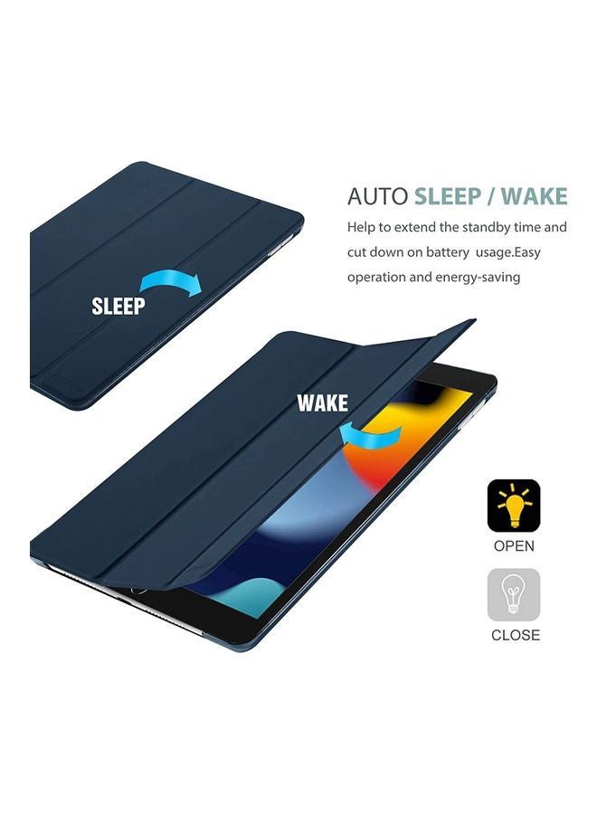Rock Pow Slim Stand Hard Shell Protective Smart Cover with Tempered Glass Screen Protector for 10.2 inch iPad 9th/8th/7th Generation Navy blue - Image 5