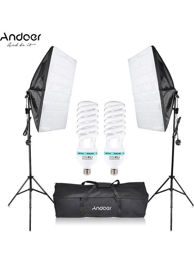 أندوير طقم مظلّات إضاءة مربعة لاستوديوهات التصوير الفوتوجرافي من 7 قطع أسود/ أبيض - Image 1