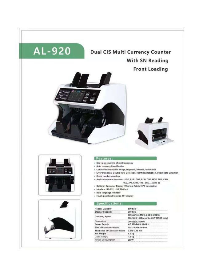 SAPU Multi-currency Money Counting Dual CIS Image Recognition And Verification Machine White/Black  - Image 2